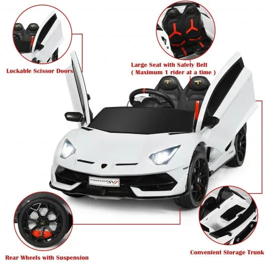 12 V Licensed Lamborghini SVJ RC Kids Ride On Car with Trunk and Music-White