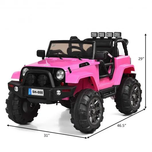 12V Kids Remote Control Riding Truck Car with LED Lights-Pink