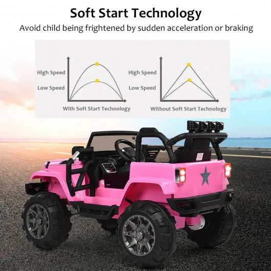 12V Kids Remote Control Riding Truck Car with LED Lights-Pink