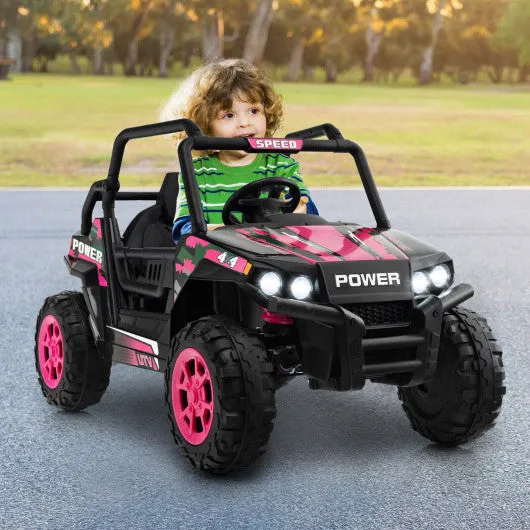 12V Kids UTV Ride on Car with 2.4G Remote Control Music and LED Lights-Pink