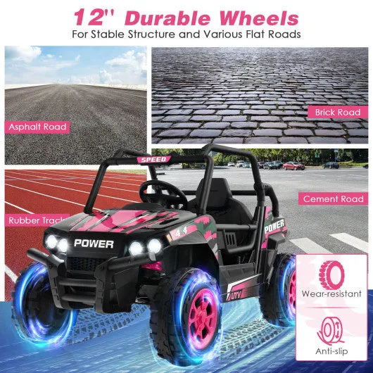 12V Kids UTV Ride on Car with 2.4G Remote Control Music and LED Lights-Pink