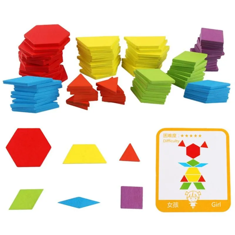 155pcs Jigsaw Puzzle For Kids Geometric Tangram Wooden Early Education Wooden Game Toys for Children Learning Toys