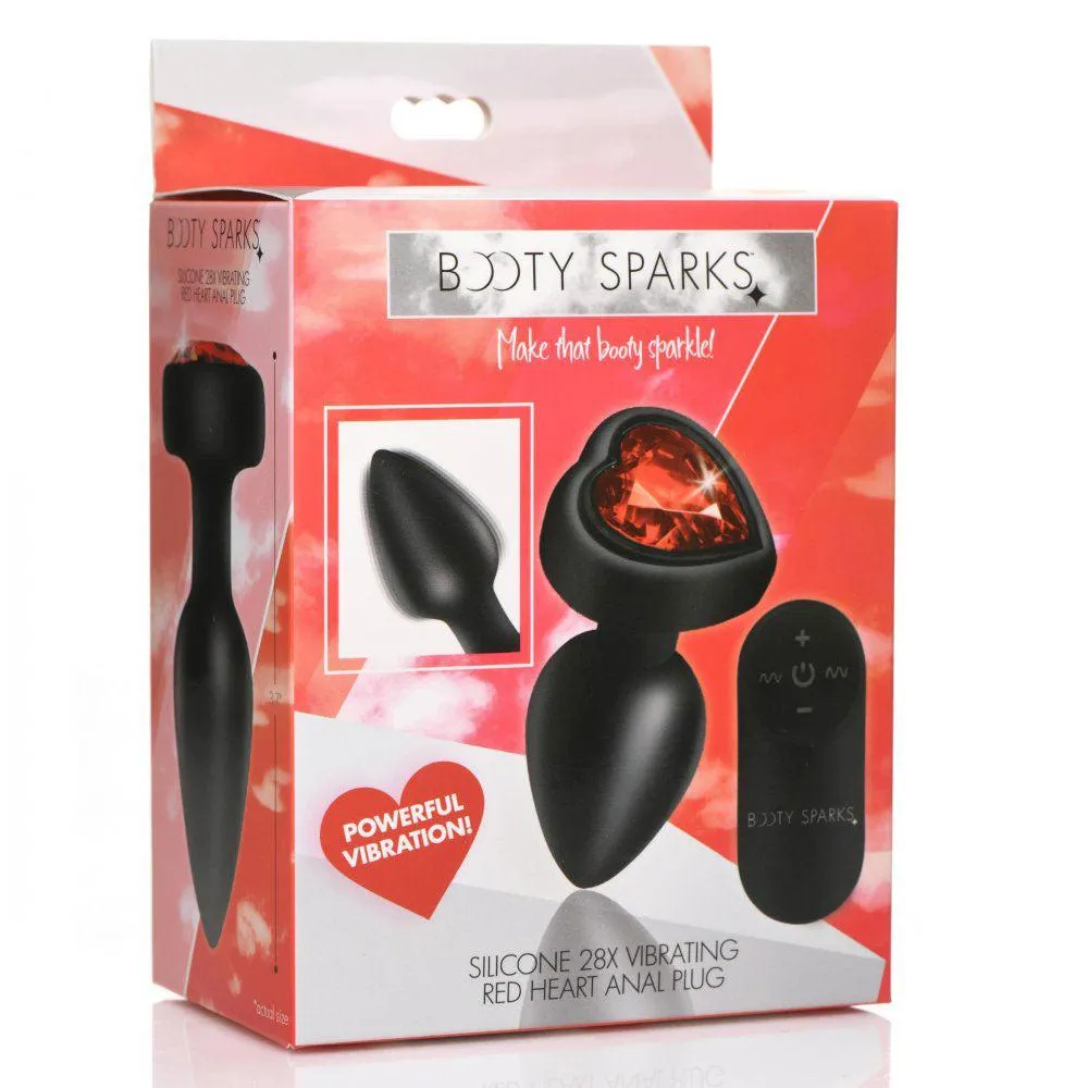 28x Silicone Vibrating Red Heart Anal Plug With Remote - Small