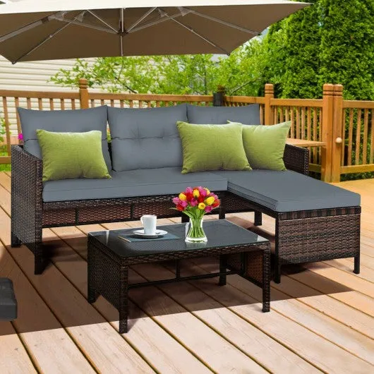 3 Piece Patio Wicker Rattan Sofa Set-Gray