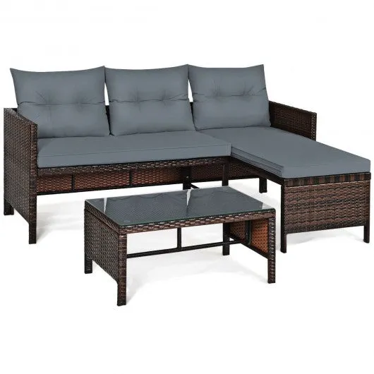 3 Piece Patio Wicker Rattan Sofa Set-Gray