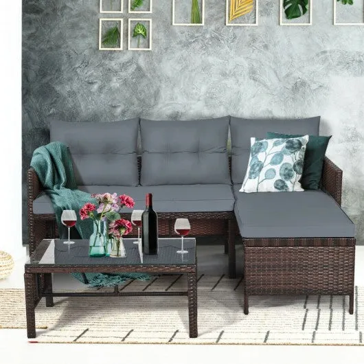 3 Piece Patio Wicker Rattan Sofa Set-Gray