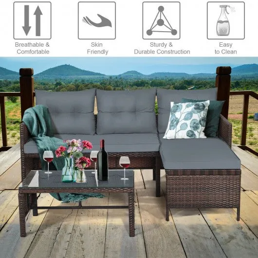 3 Piece Patio Wicker Rattan Sofa Set-Gray