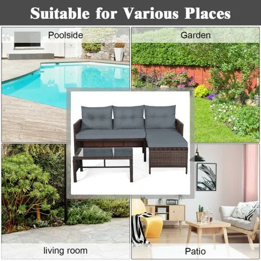 3 Piece Patio Wicker Rattan Sofa Set-Gray