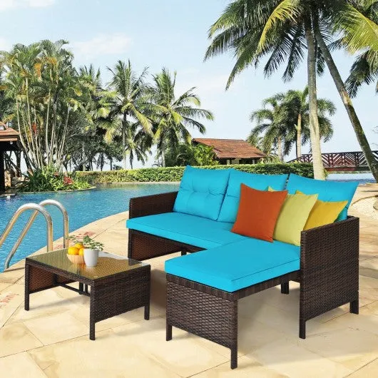 3 Piece Patio Wicker Rattan Sofa Set-Turquoise