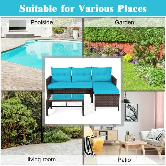 3 Piece Patio Wicker Rattan Sofa Set-Turquoise