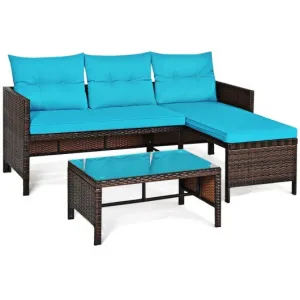 3 Piece Patio Wicker Rattan Sofa Set-Turquoise