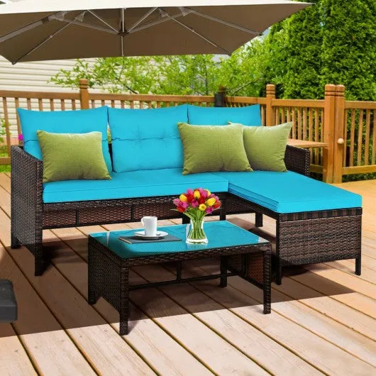 3 Piece Patio Wicker Rattan Sofa Set-Turquoise