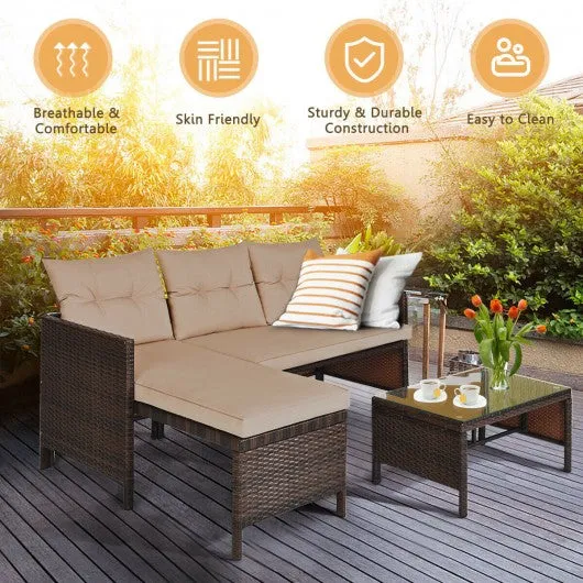 3 Piece Patio Wicker Rattan Sofa Set