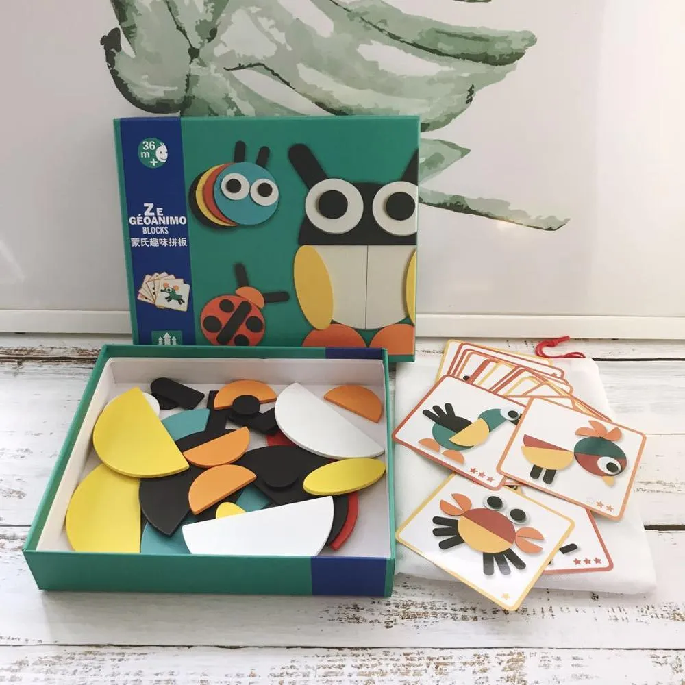 3D Wooden Jigsaw Puzzle Animal Modeling Early Education Geometric Tangram Wooden Game Toys for Children Learning