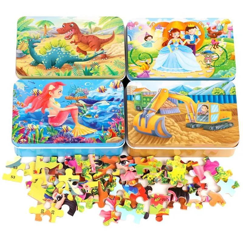 60 Pieces Wooden Puzzles Kids Cartoon Animal Wood Jigsaw Early Educational Learning Toys for Children