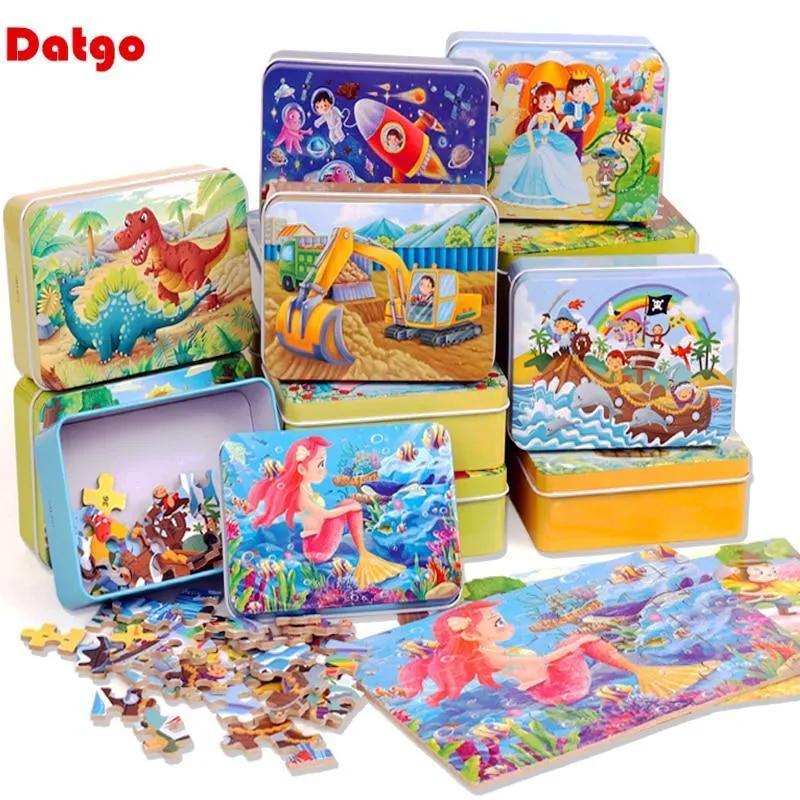 60 Pieces Wooden Puzzles Kids Cartoon Animal Wood Jigsaw Early Educational Learning Toys for Children