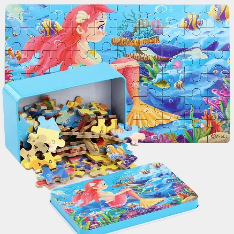 60 Pieces Wooden Puzzles Kids Cartoon Animal Wood Jigsaw Early Educational Learning Toys for Children