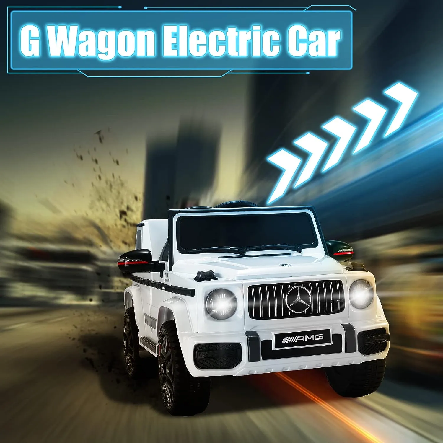 AMG G-Wagon Licensed Kids Ride-On Car with Parent Control, Music Player, Safety Belt, & Suspension System