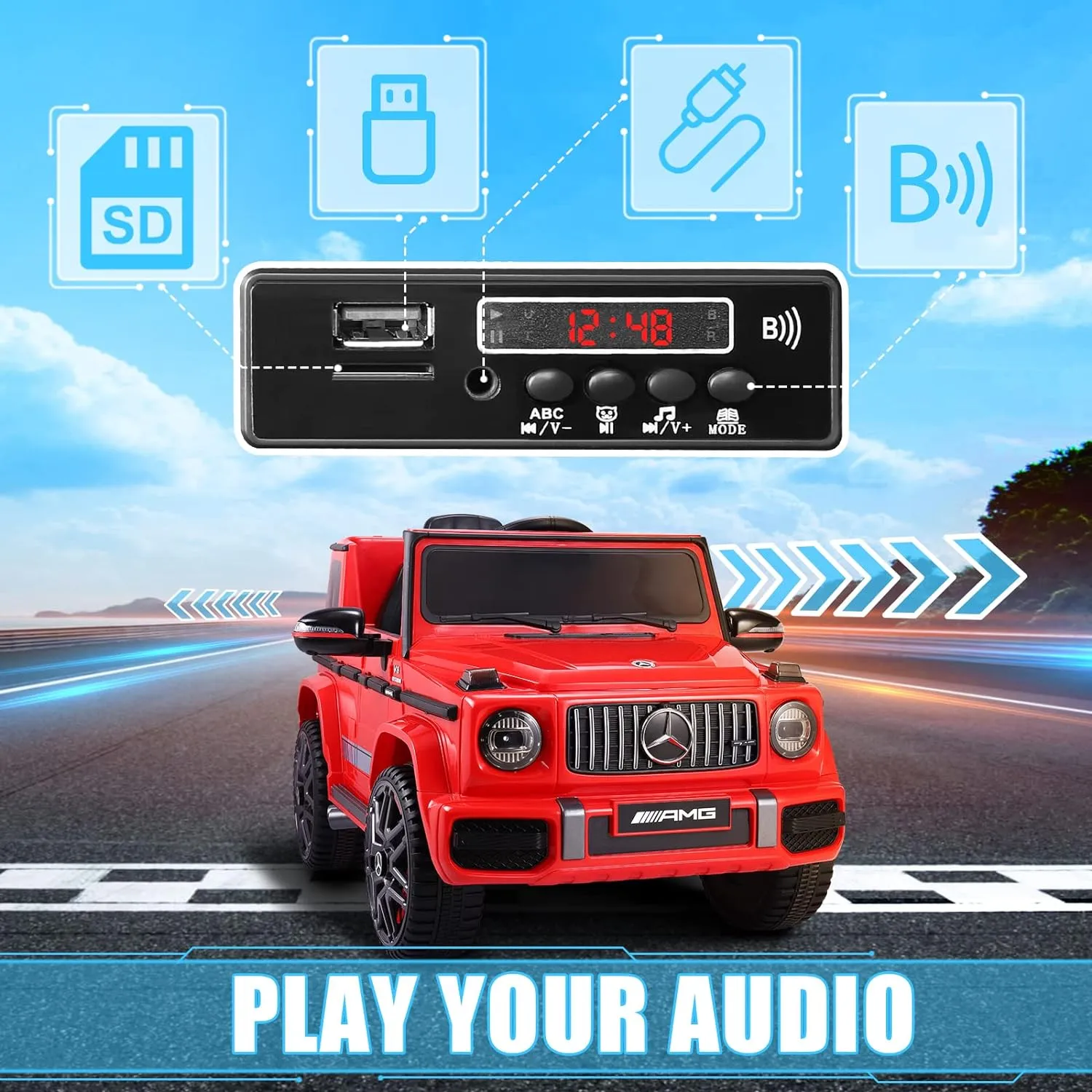 AMG G-Wagon Licensed Kids Ride-On Car with Parent Control, Music Player, Safety Belt, & Suspension System