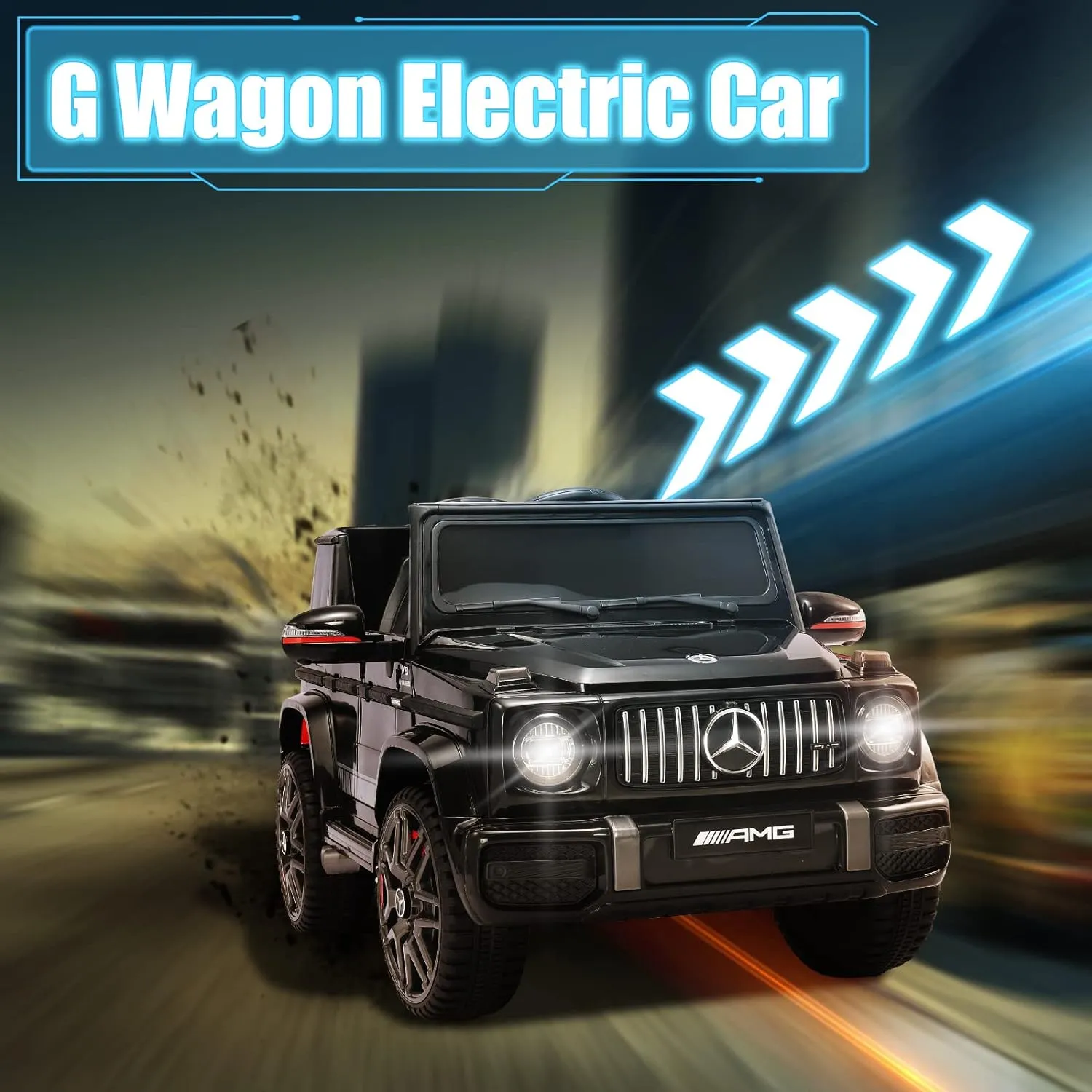 AMG G-Wagon Licensed Kids Ride-On Car with Parent Control, Music Player, Safety Belt, & Suspension System