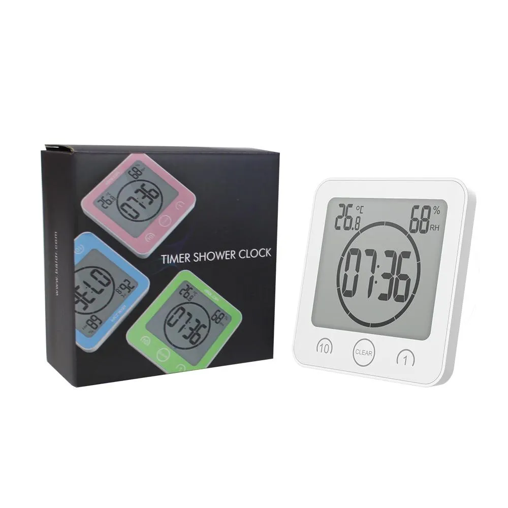 BALDR Waterproof Shower Clock w/ Timer (2 Packs) - Bathroom Clock Displays Time, Temperature & Indoor Humidity