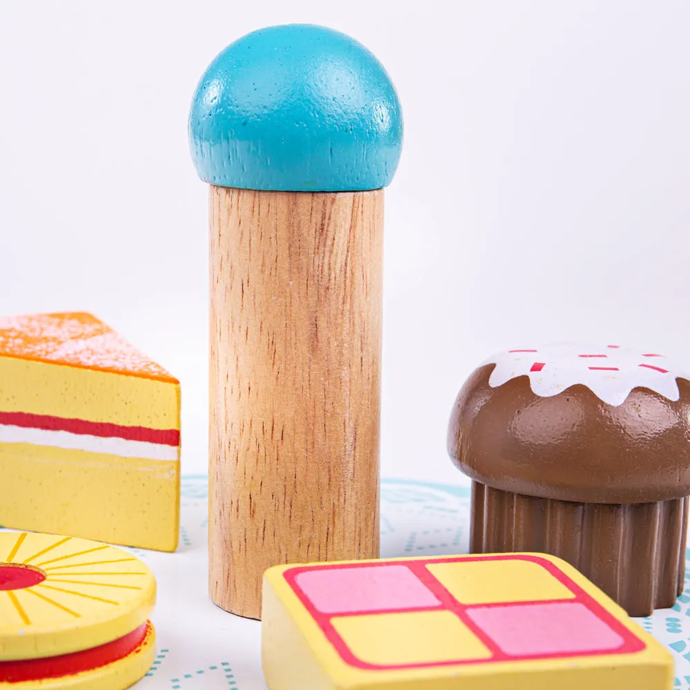 Bigjigs Toys Wooden Cake Stand With Cakes