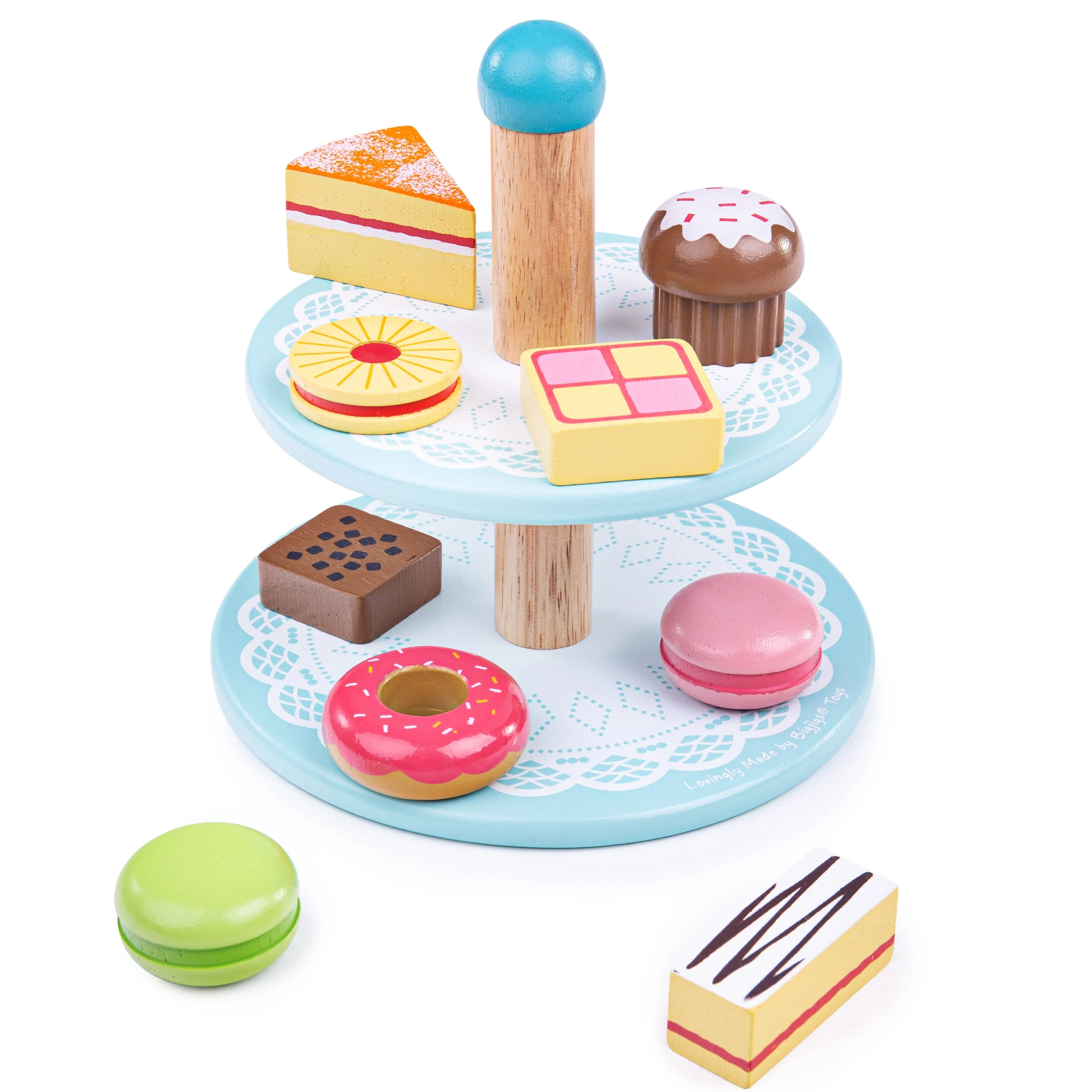 Bigjigs Toys Wooden Cake Stand With Cakes