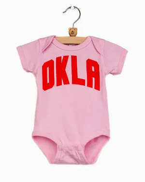 Children's OKLA Pink Onesie with Red Letters