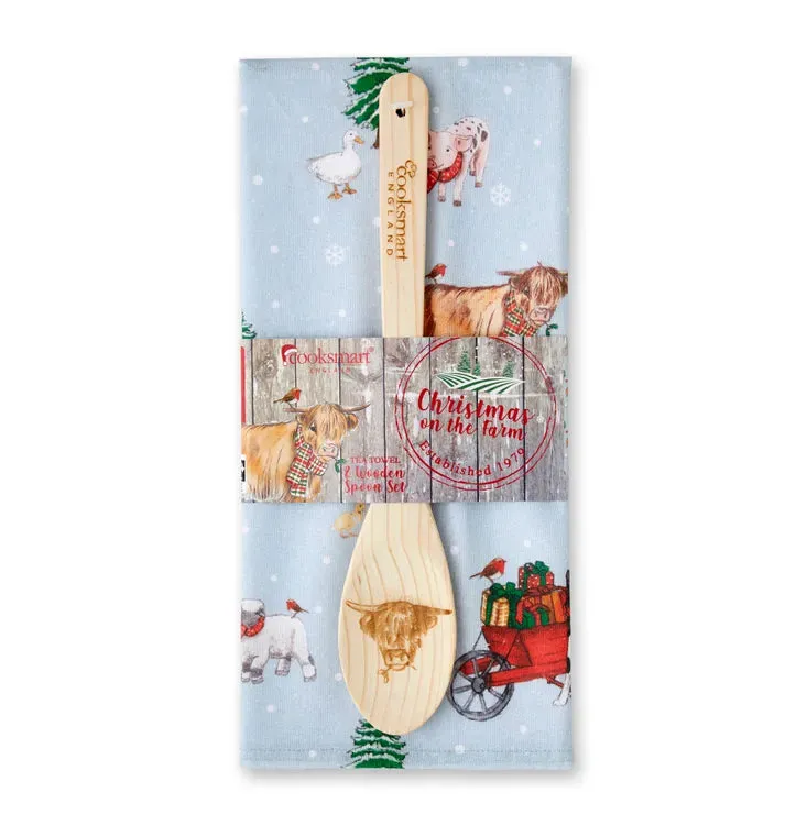 Cooksmart Christmas on the Farm Tea Towel & Spoon Set