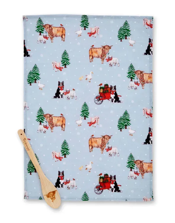 Cooksmart Christmas on the Farm Tea Towel & Spoon Set