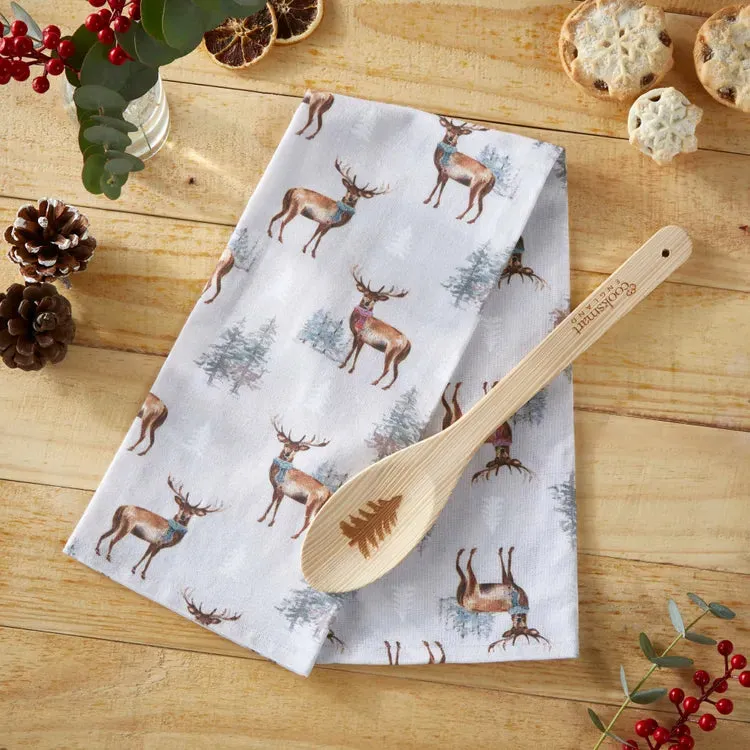 Christmas Stag Tea Towel & Spoon Set with Cooksmart - Optimized E-Commerce Product Title