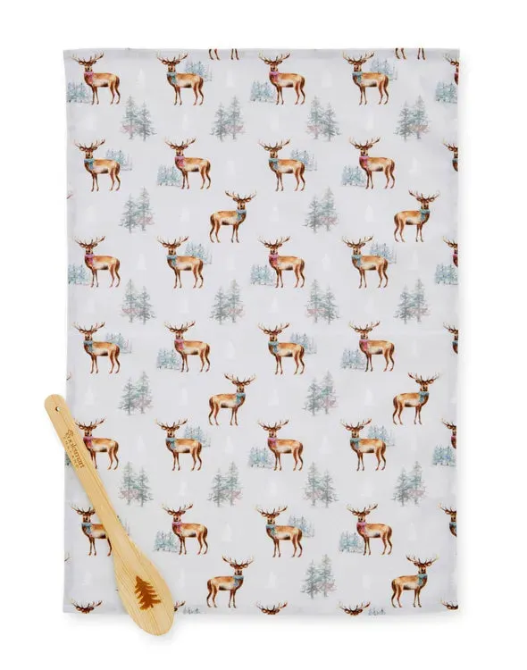 Christmas Stag Tea Towel & Spoon Set with Cooksmart - Optimized E-Commerce Product Title