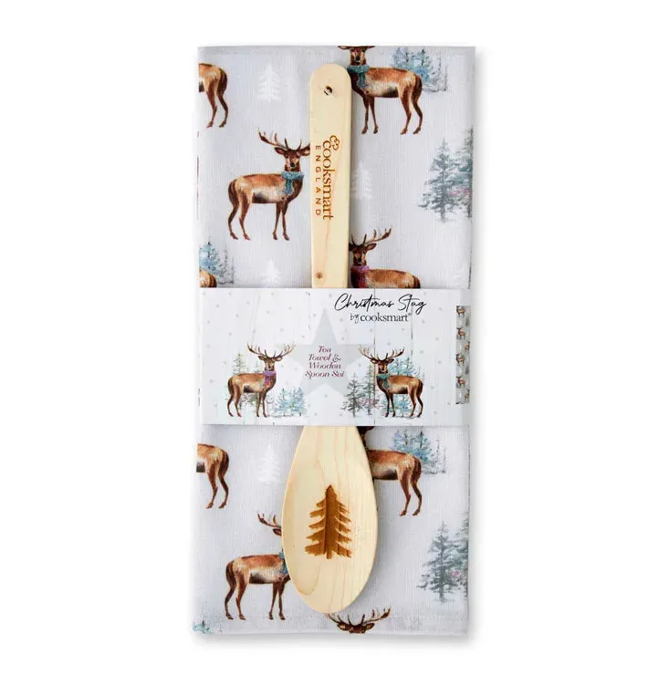 Christmas Stag Tea Towel & Spoon Set with Cooksmart - Optimized E-Commerce Product Title