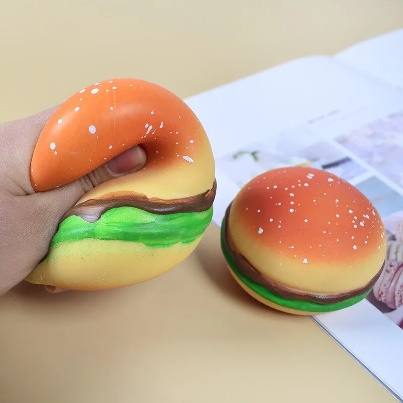 Creative decompression hamburger rebound vent ball simulation food play tricky toy flour pinch music decompression artifact toy