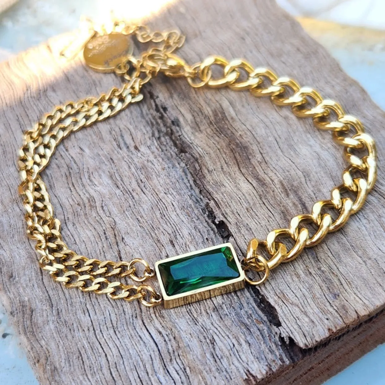 EMERALD -  18K GOLD WATERPROOF CHAIN BRACELET