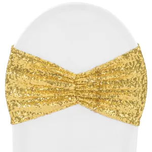 Glitz Ruffle Sequin Spandex Chair Band Sash - Gold