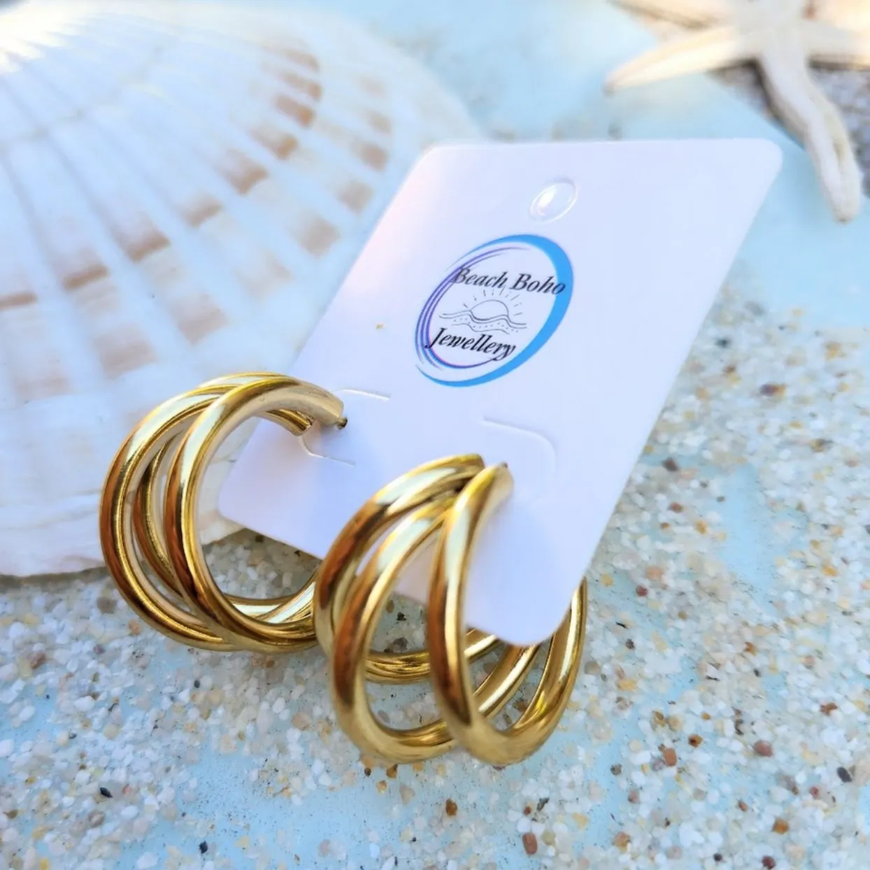 GOLD HOOPS -  18K GOLD WATERPROOF STUD EARRINGS