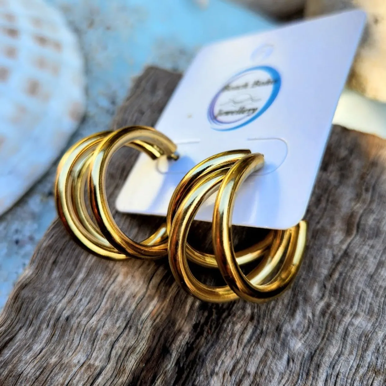 GOLD HOOPS -  18K GOLD WATERPROOF STUD EARRINGS