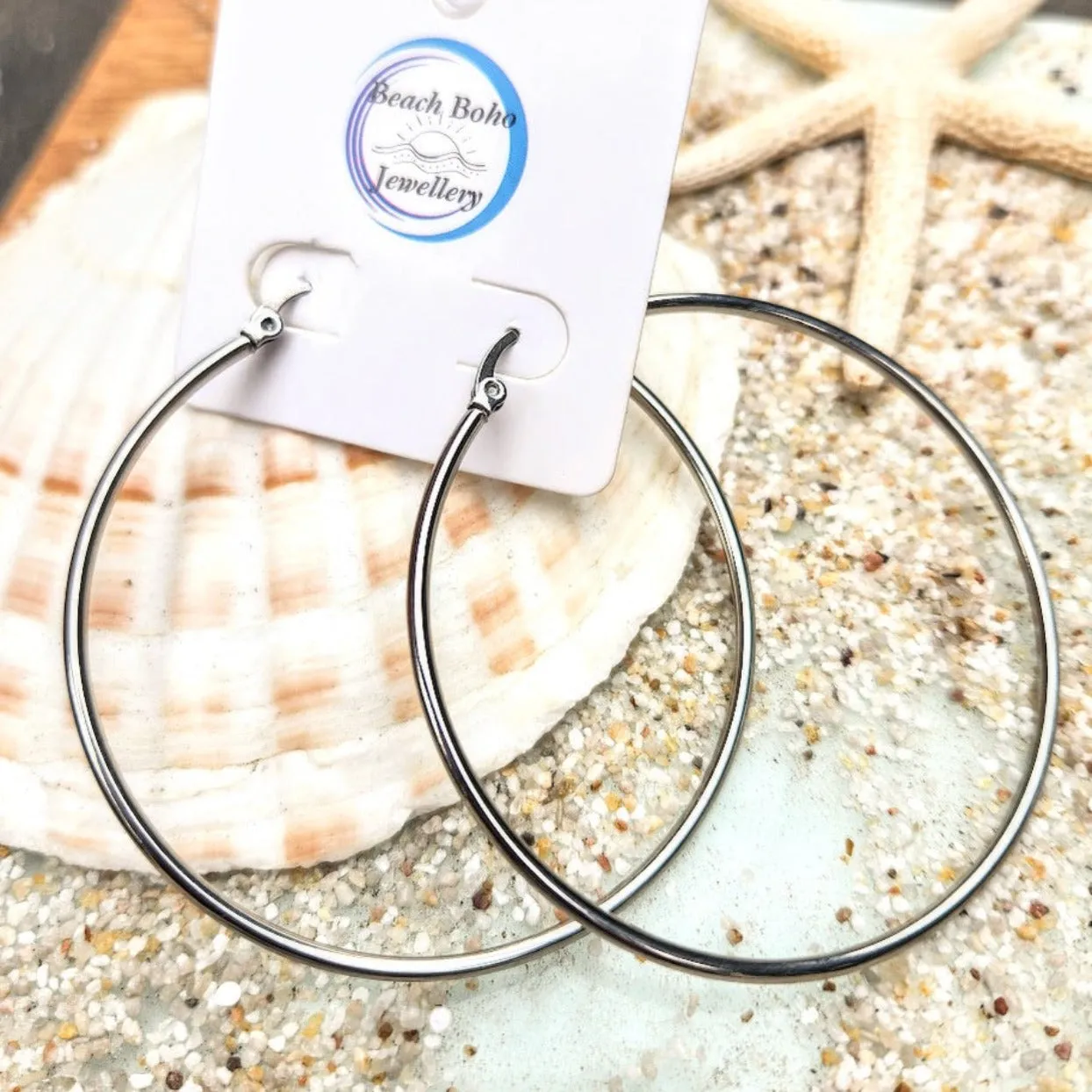 GOLD / SILVER WATERPROOF HOOP EARRINGS 30/40/50/60/70 mm