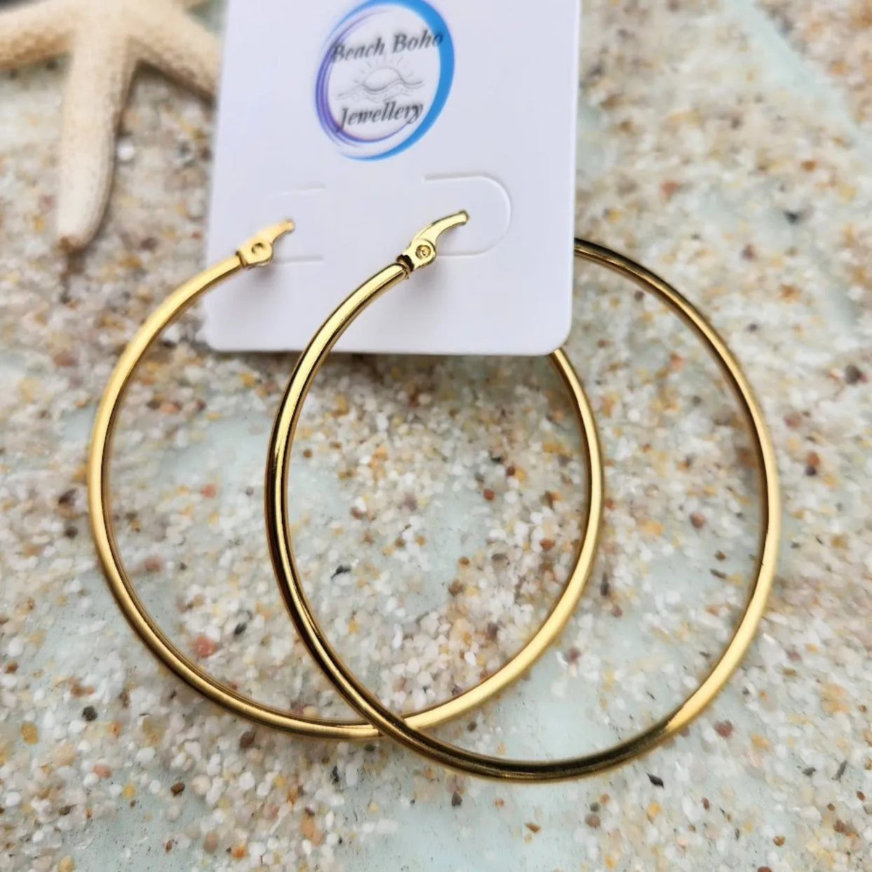 GOLD / SILVER WATERPROOF HOOP EARRINGS 30/40/50/60/70 mm