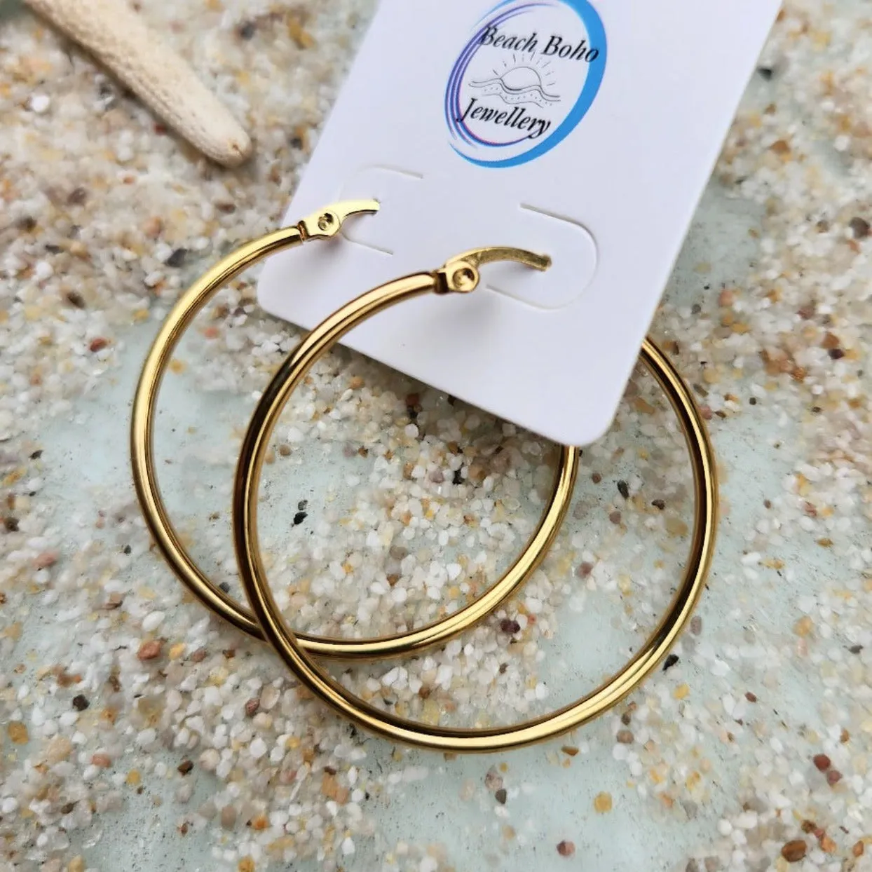 GOLD / SILVER WATERPROOF HOOP EARRINGS 30/40/50/60/70 mm