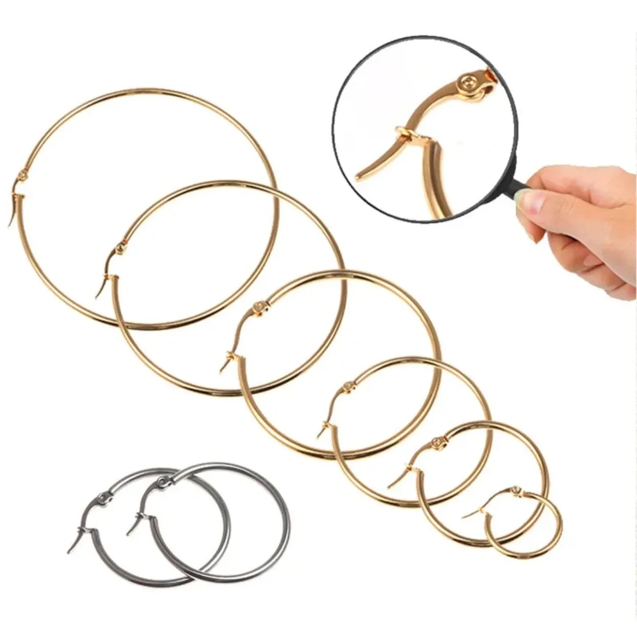 GOLD / SILVER WATERPROOF HOOP EARRINGS 30/40/50/60/70 mm