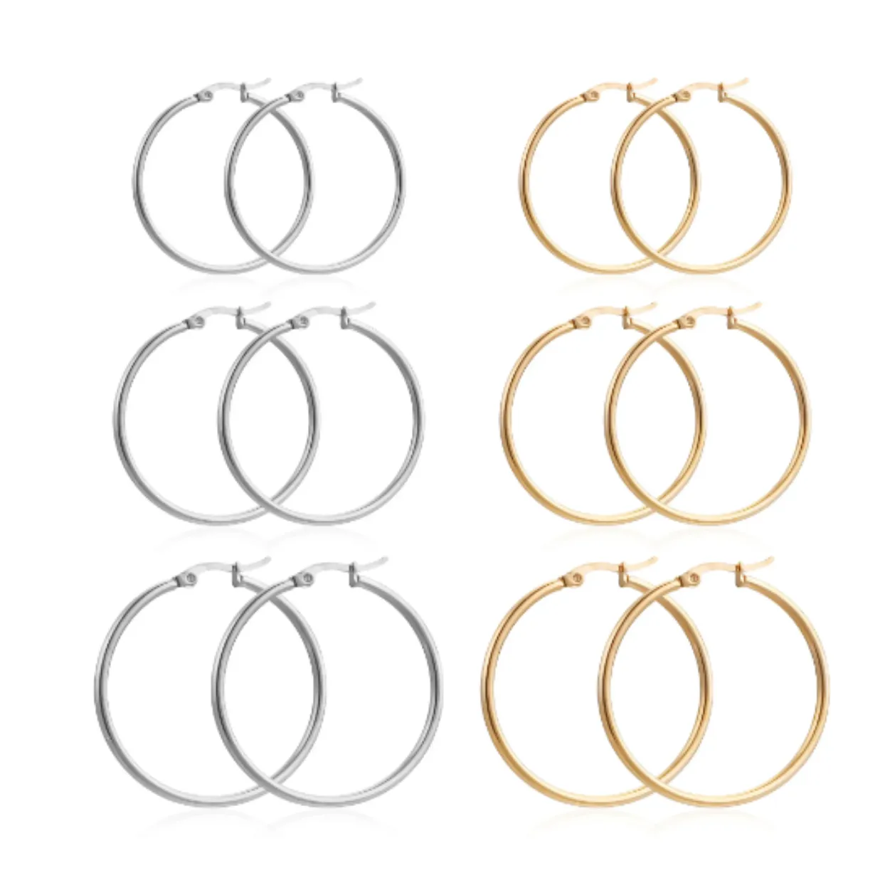 GOLD / SILVER WATERPROOF HOOP EARRINGS 30/40/50/60/70 mm