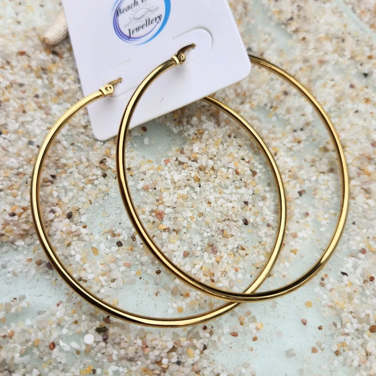 GOLD / SILVER WATERPROOF HOOP EARRINGS 30/40/50/60/70 mm