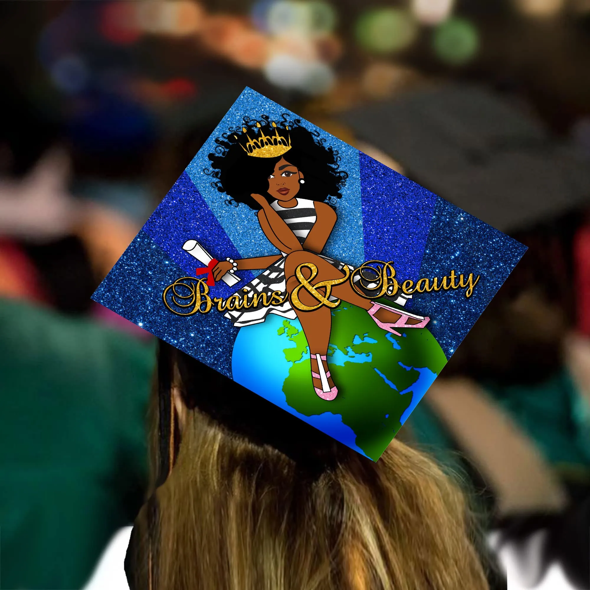 Graduation Cap Topper ™  - Black Queen - Brains and Beauty - Tassel Topper