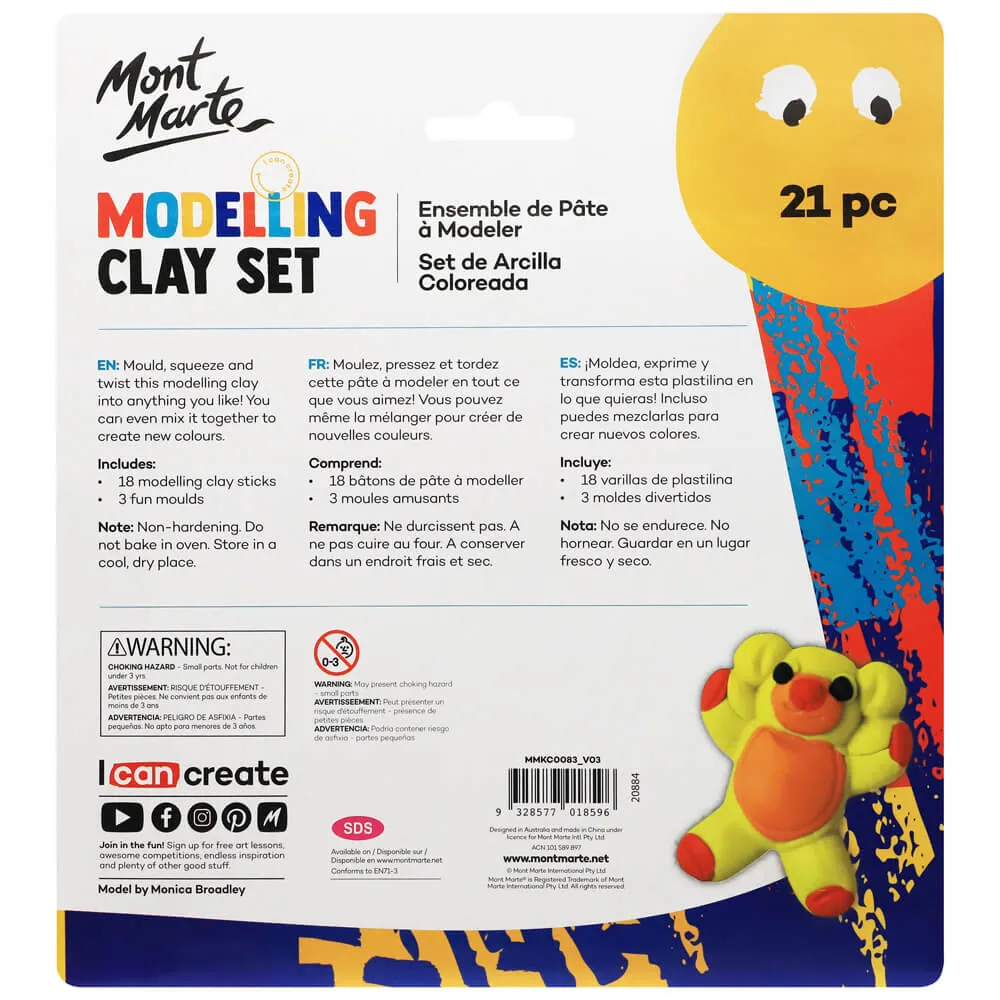 Kids Colour Modelling Clay Set w/Moulds 21pce