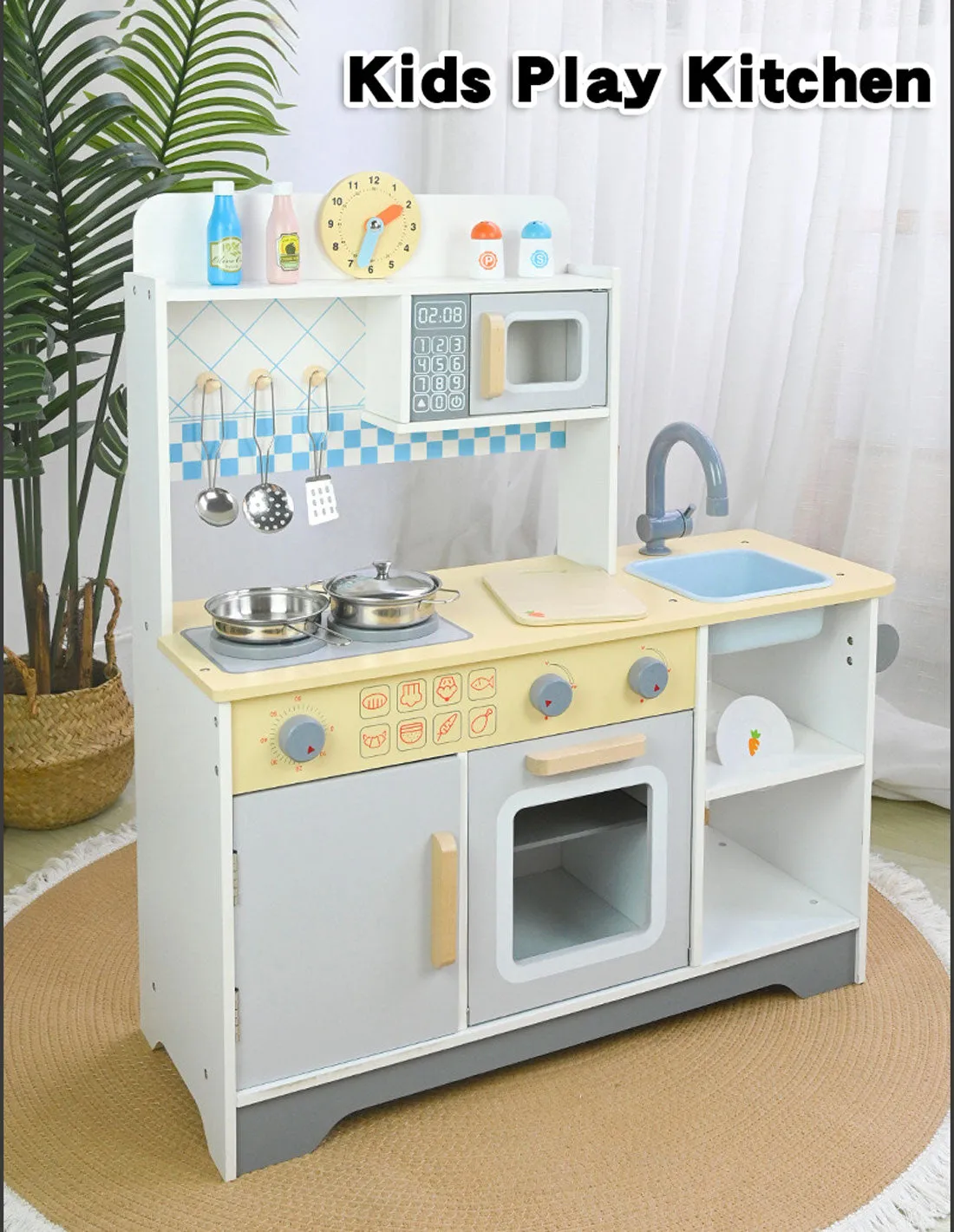 Kids Wooden Kitchen Pretend Play Set Toy Toddlers Children Cooking Food Cookware