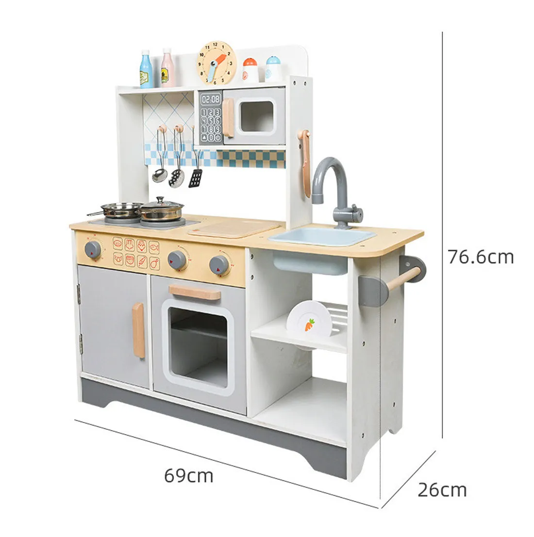 Kids Wooden Kitchen Pretend Play Set Toy Toddlers Children Cooking Food Cookware