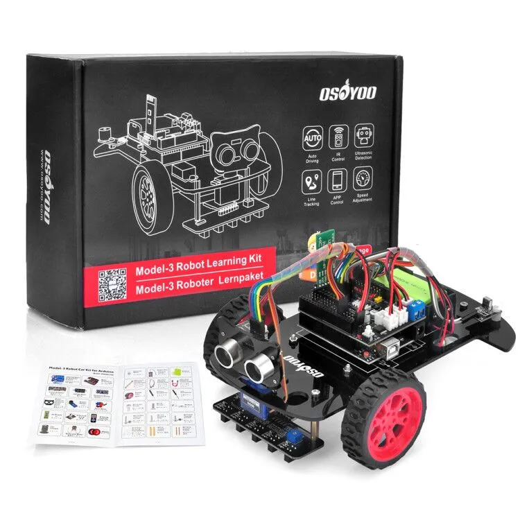 OSOYOO Model 3 Robot Car DIY Starter Kit for Arduino, Remote Control App Educational Motorized Robotics for Building Programming