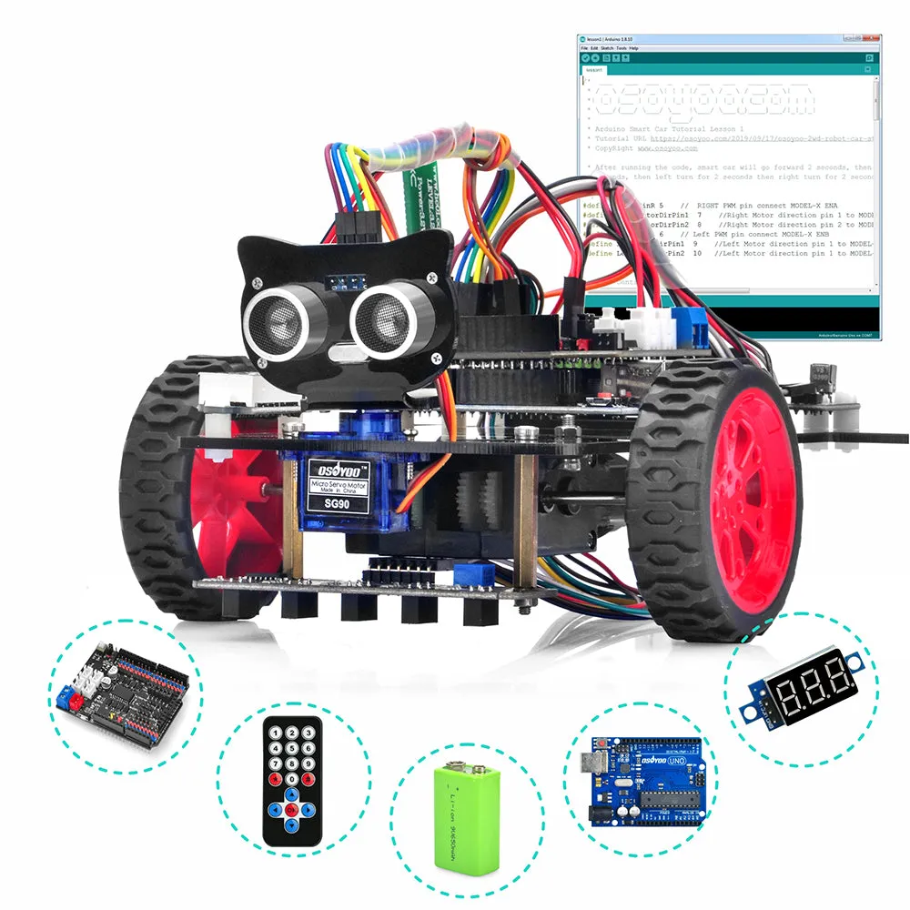 OSOYOO Model 3 Robot Car DIY Starter Kit for Arduino, Remote Control App Educational Motorized Robotics for Building Programming